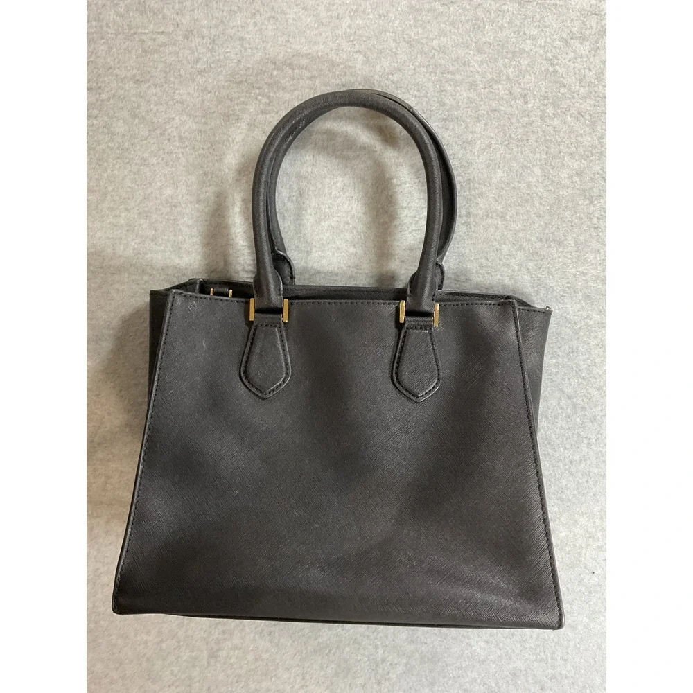 Michael Kors Black Saffiano Leather Satchel Handbag Gold Hardware Push Lock